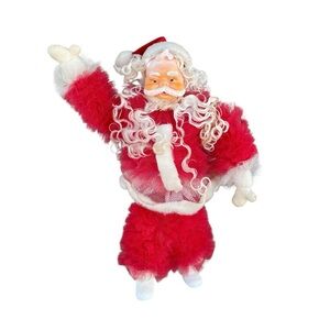 VTG Rubber Face Waving Santa Claus Tulle Net Body Retro Christmas Decor 18” READ